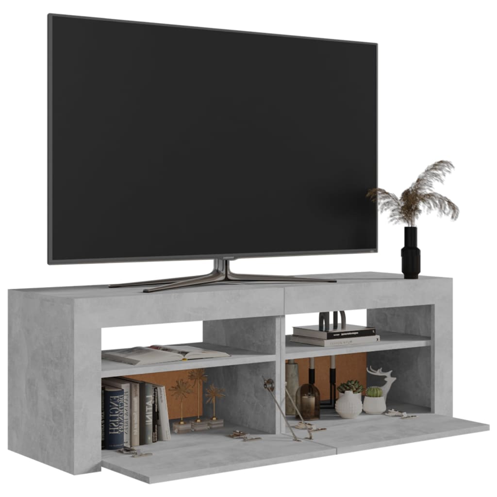 tv-bord med LED-lys 120x35x40 cm betongrå