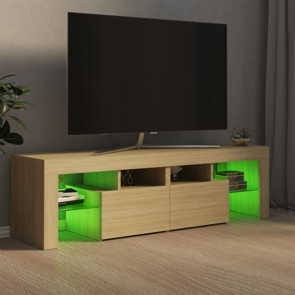 tv-bord med LED-lys 140x36,5x40 cm sonoma-eg