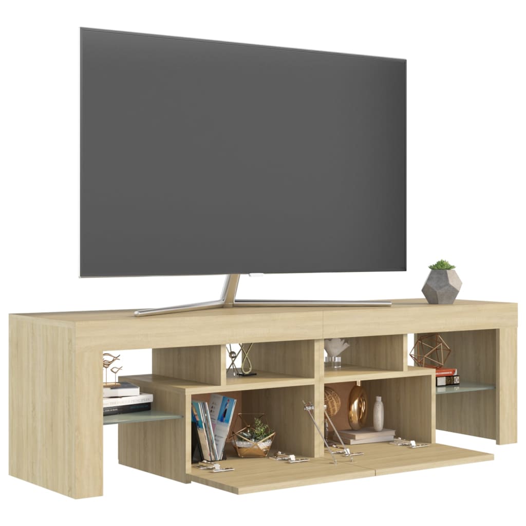 tv-bord med LED-lys 140x36,5x40 cm sonoma-eg