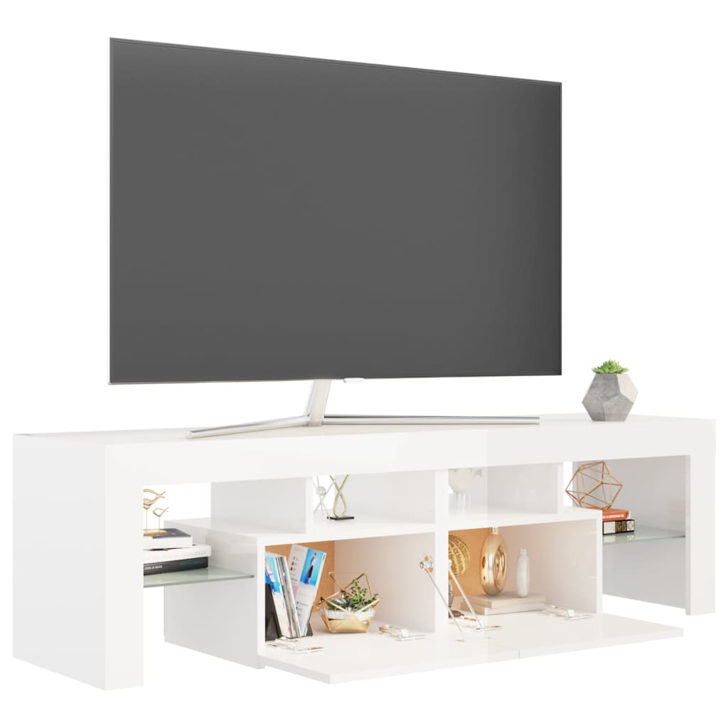 tv-bord med LED-lys 140x36,5x40 cm hvid højglans