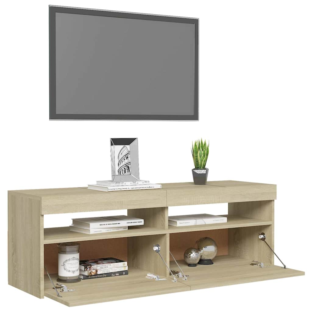 tv-bord med LED-lys 120x35x40 cm sonoma-eg