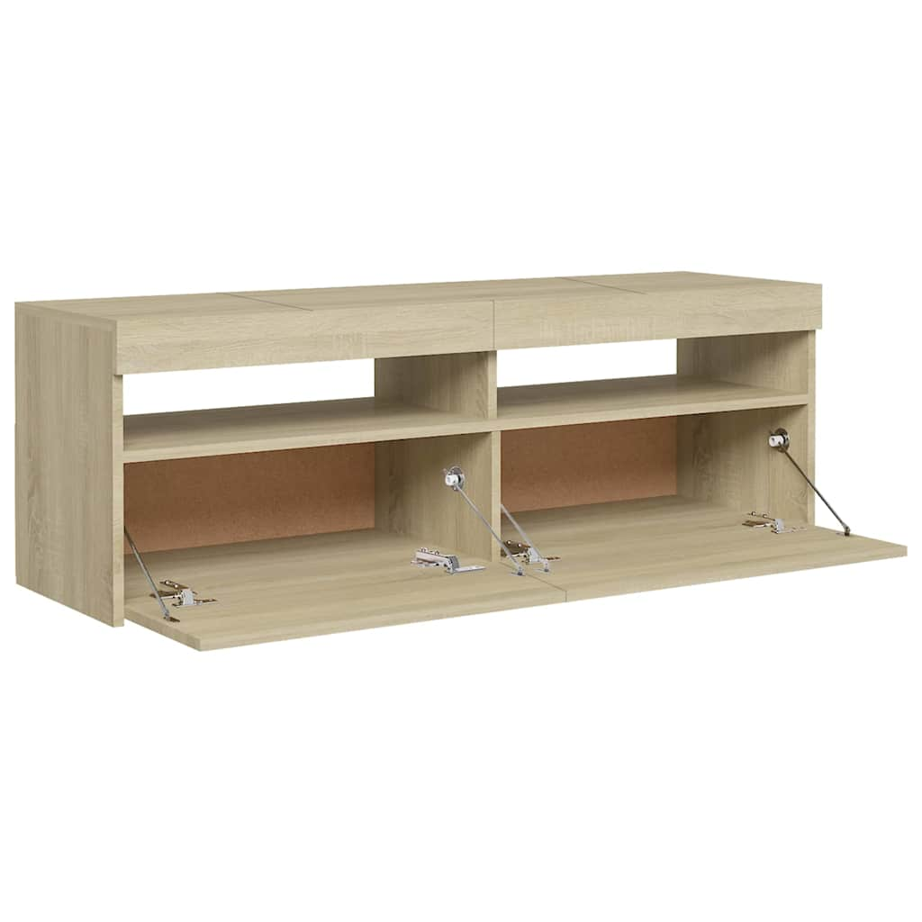 tv-bord med LED-lys 120x35x40 cm sonoma-eg