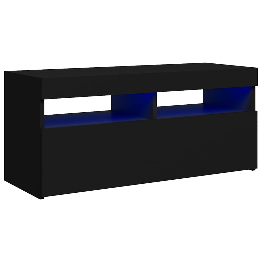 tv-bord med LED-lys 90x35x40 cm sort