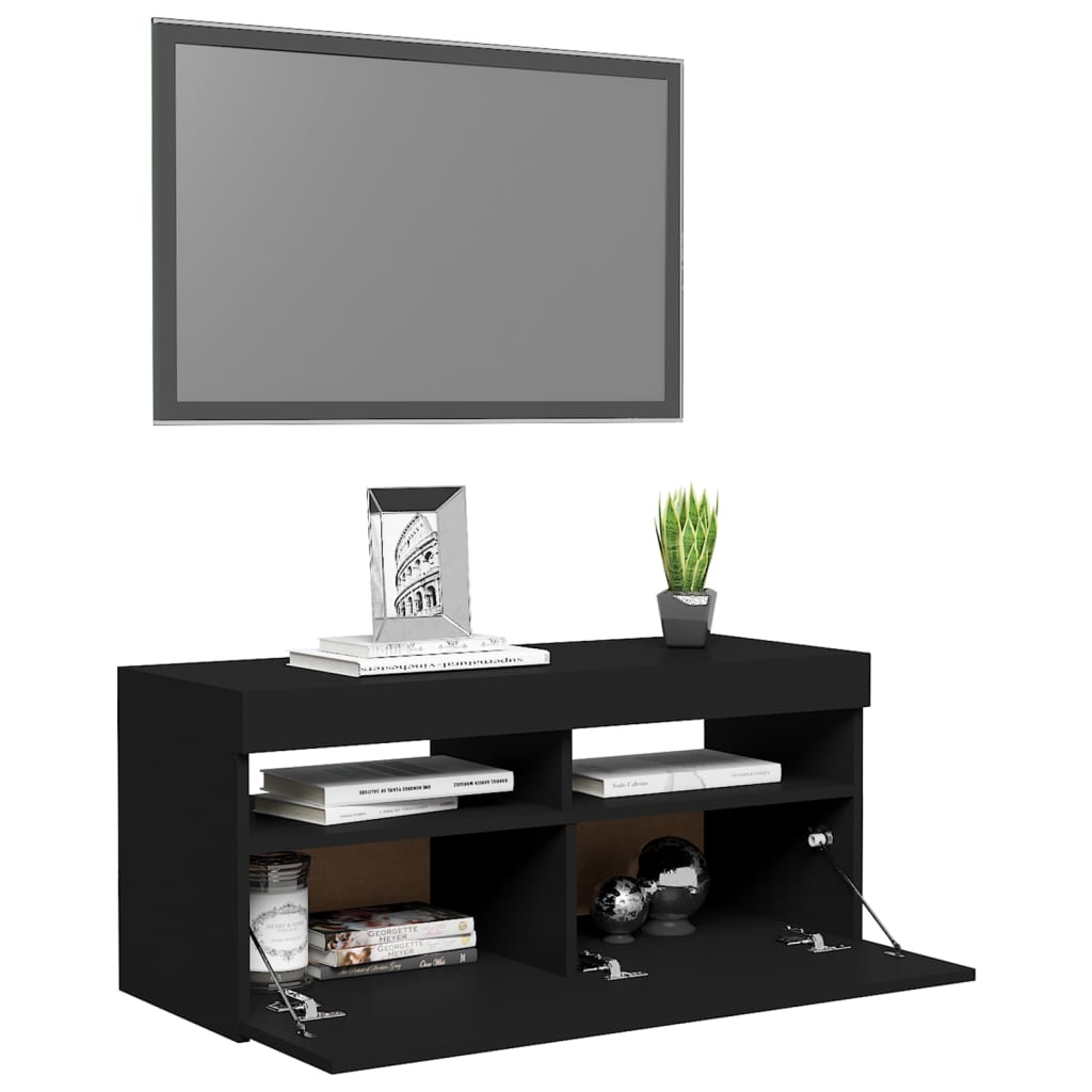 tv-bord med LED-lys 90x35x40 cm sort