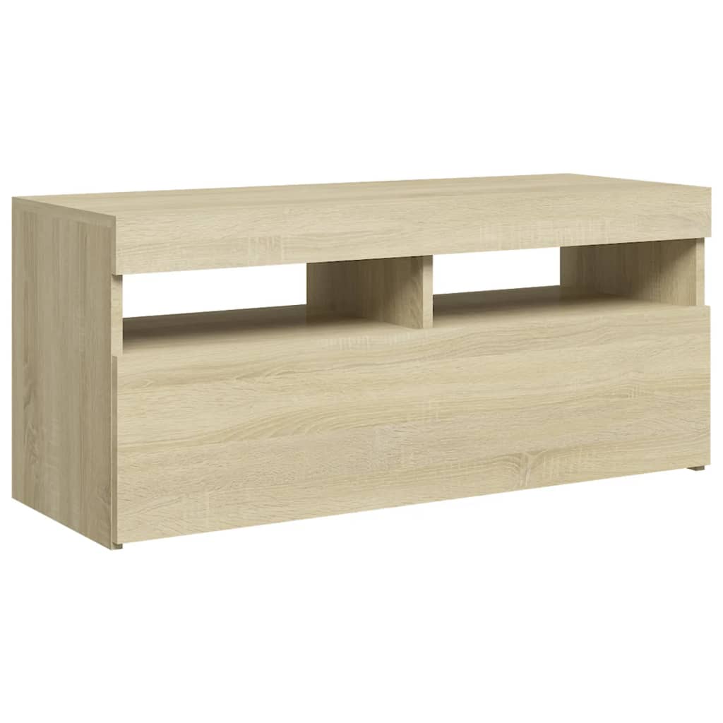 tv-bord med LED-lys 90x35x40 cm sonoma-eg