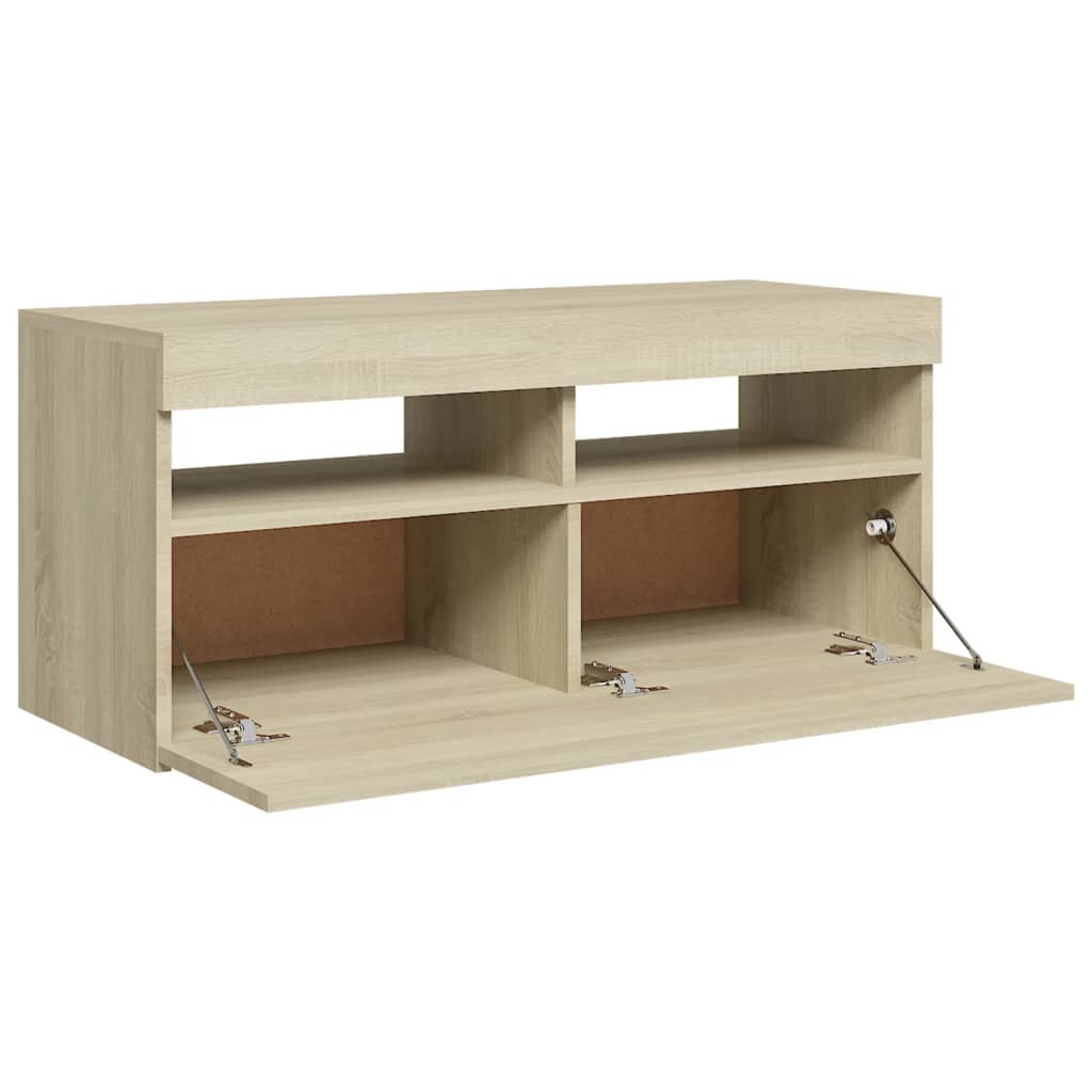 tv-bord med LED-lys 90x35x40 cm sonoma-eg