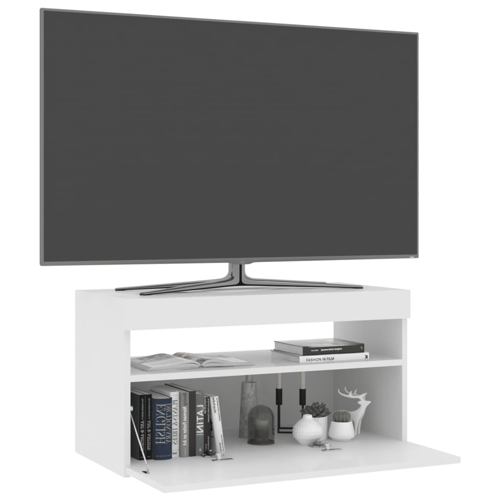 tv-bord med LED-lys 75x35x40 cm hvid