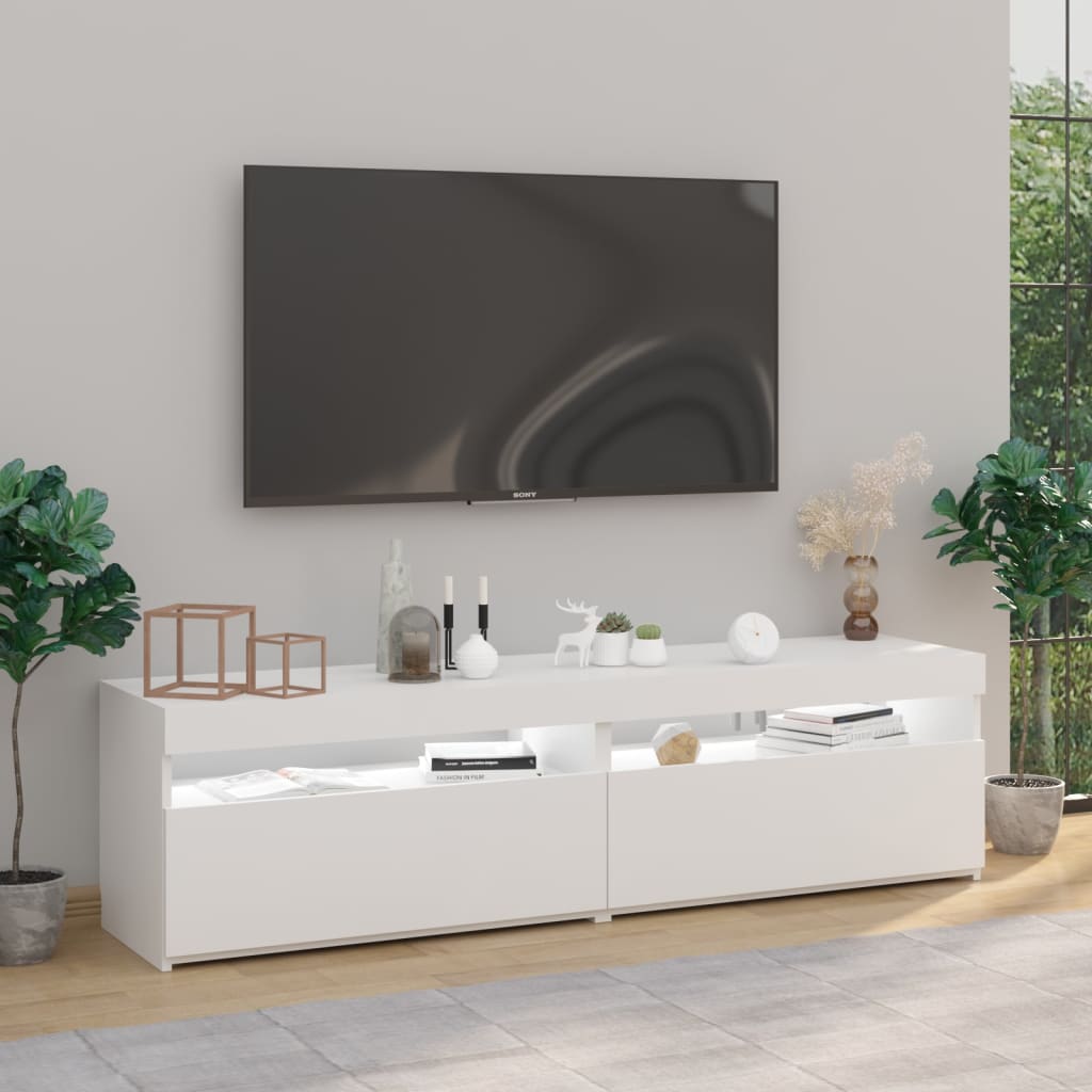 tv-borde 2 stk. med LED-lys 75x35x40 cm hvid