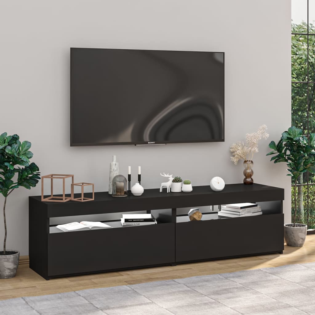 tv-borde 2 stk. med LED-lys 75x35x40 cm sort