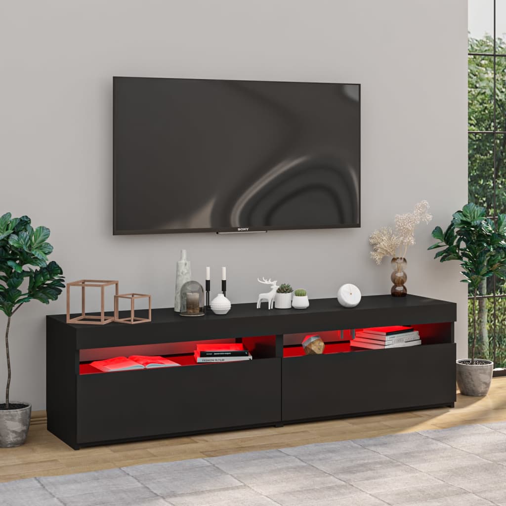 tv-borde 2 stk. med LED-lys 75x35x40 cm sort