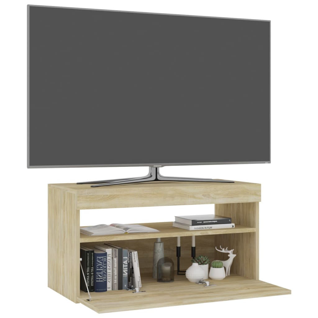 tv-bord med LED-lys 70x35x40 cm sonoma-eg