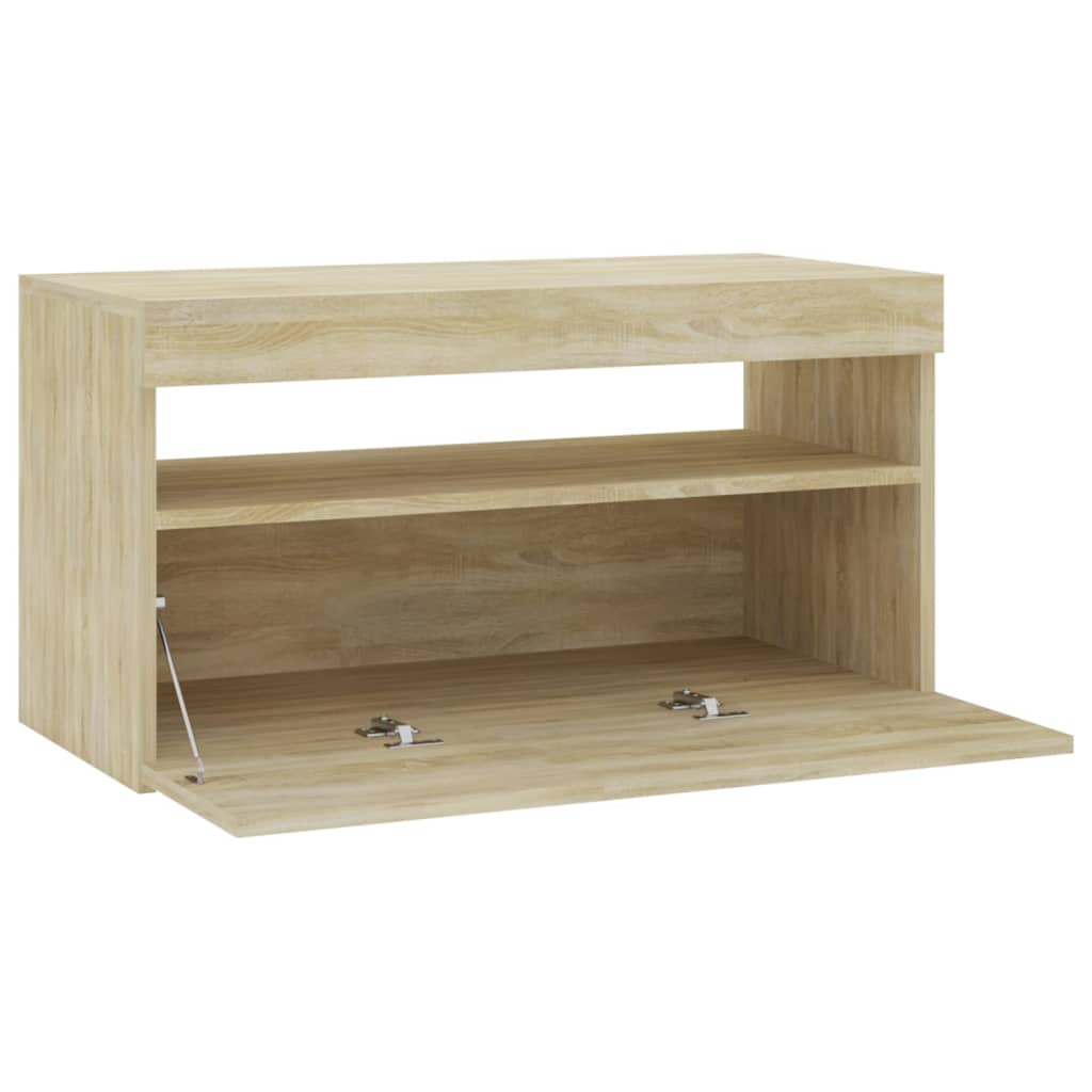 tv-bord med LED-lys 70x35x40 cm sonoma-eg