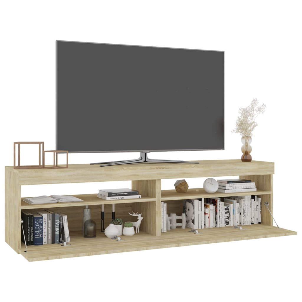 tv-borde 2 stk. med LED-lys 75x35x40 cm sonoma-eg