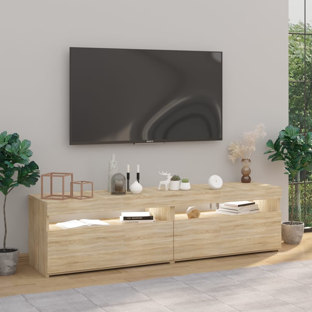 tv-borde 2 stk. med LED-lys 75x35x40 cm sonoma-eg