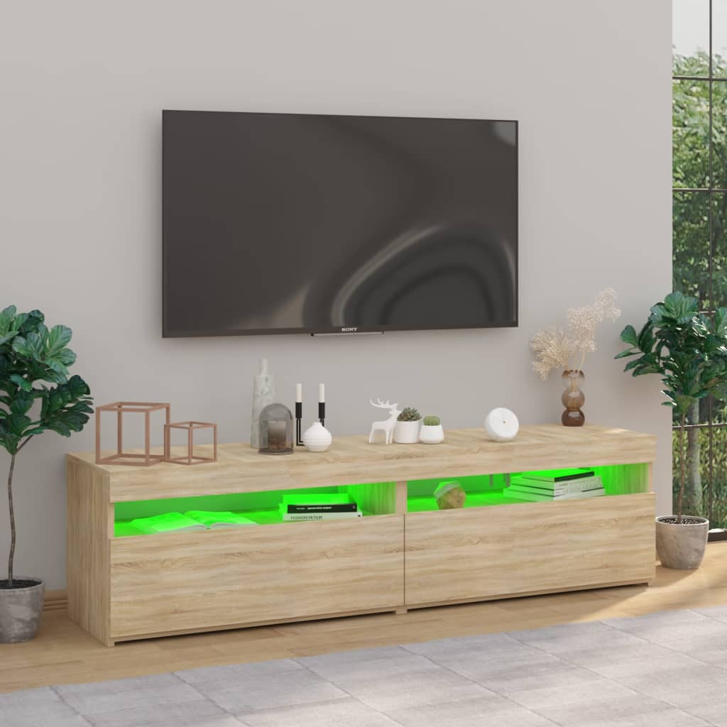 tv-borde 2 stk. med LED-lys 75x35x40 cm sonoma-eg