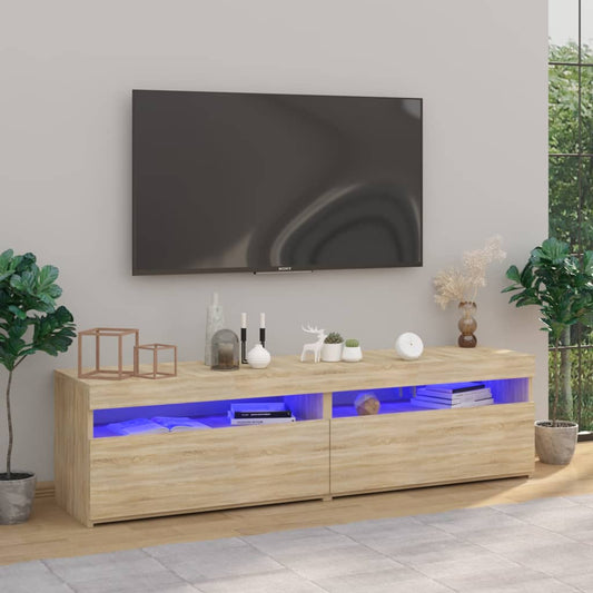 tv-borde 2 stk. med LED-lys 75x35x40 cm sonoma-eg