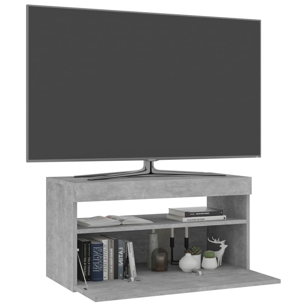 tv-bord med LED-lys 75x35x40 cm betongrå