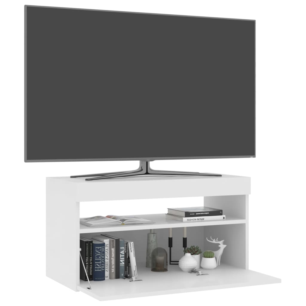 tv-bord med LED-lys 75x35x40 cm hvid højglans