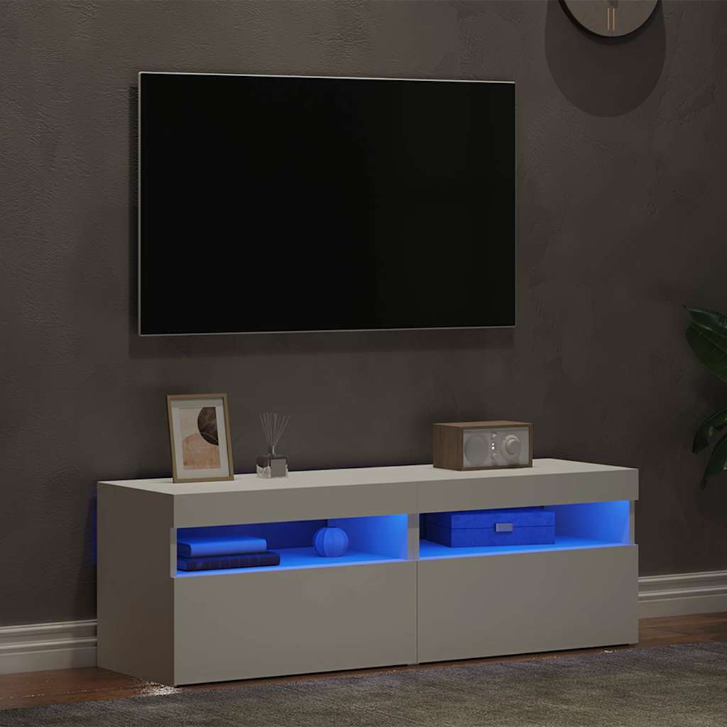 tv-borde med LED-lys 2 stk. 60x35x40 cm hvid