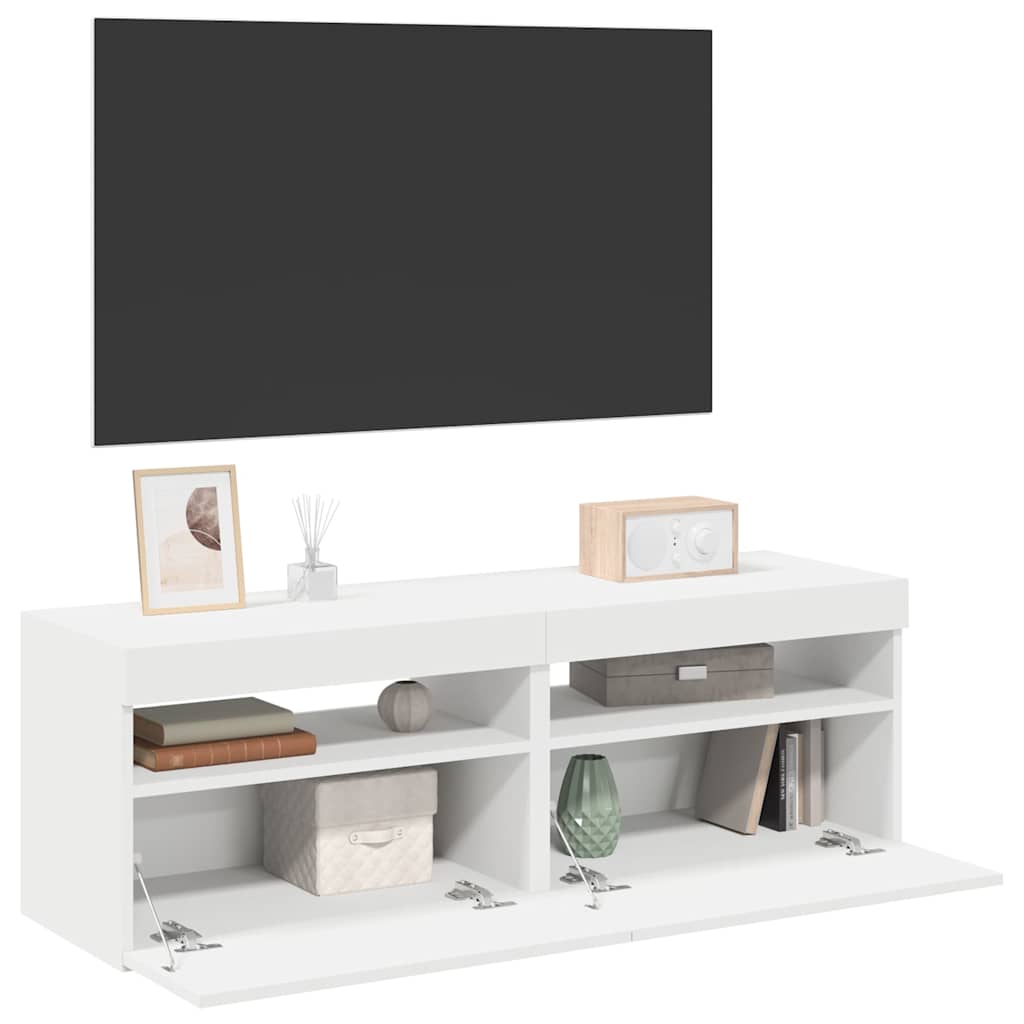 tv-borde med LED-lys 2 stk. 60x35x40 cm hvid