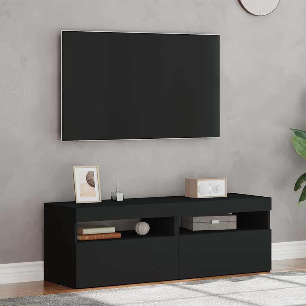 tv-borde med LED-lys 2 stk. 60x35x40 cm sort