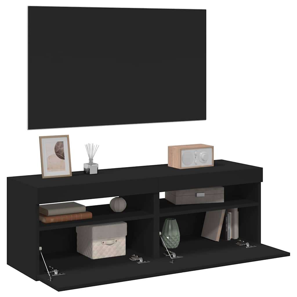 tv-borde med LED-lys 2 stk. 60x35x40 cm sort