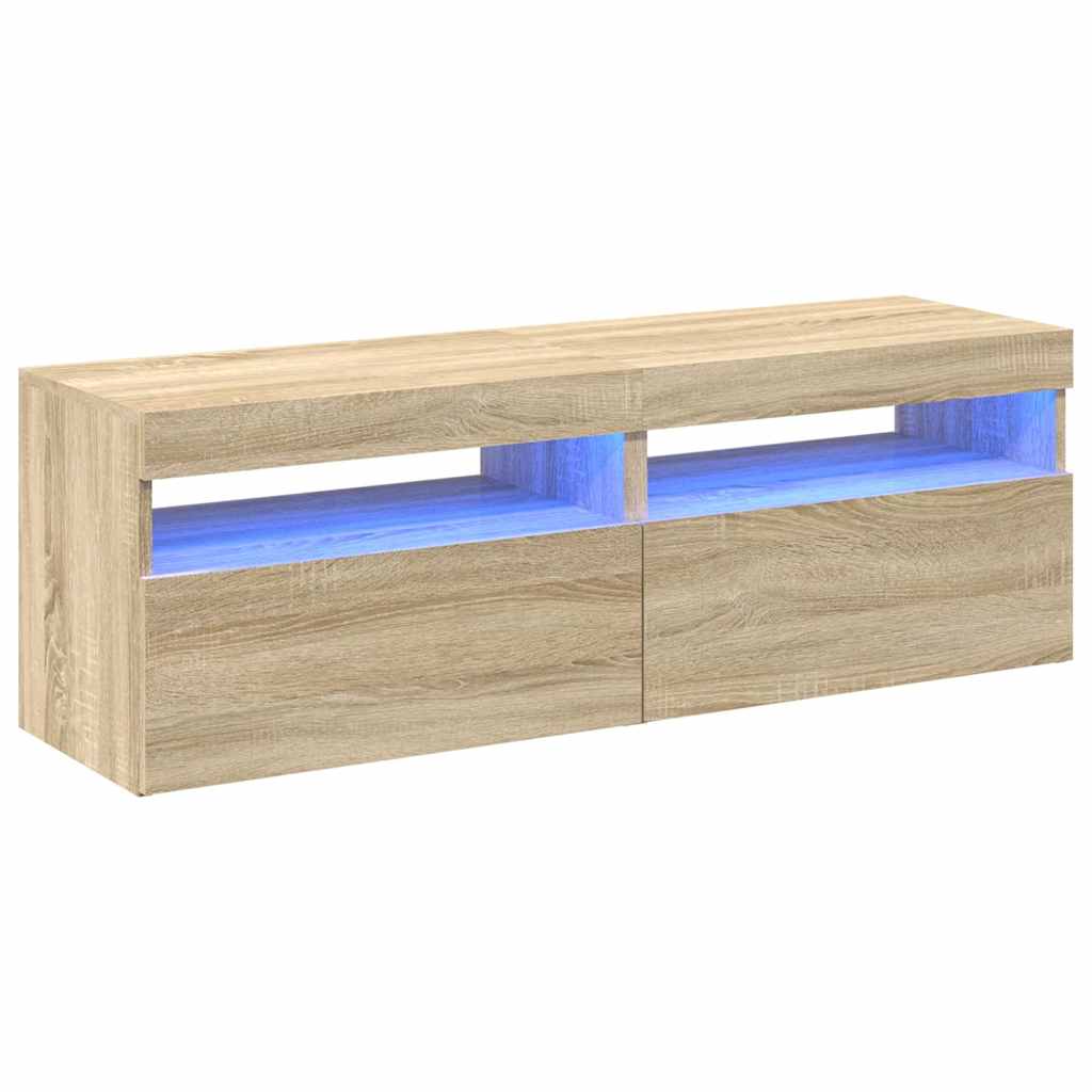 tv-borde med LED-lys 2 stk. 60x35x40 cm sonoma-eg