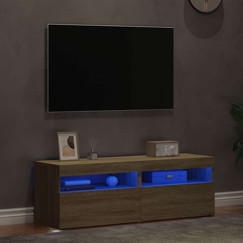 tv-borde med LED-lys 2 stk. 60x35x40 cm sonoma-eg