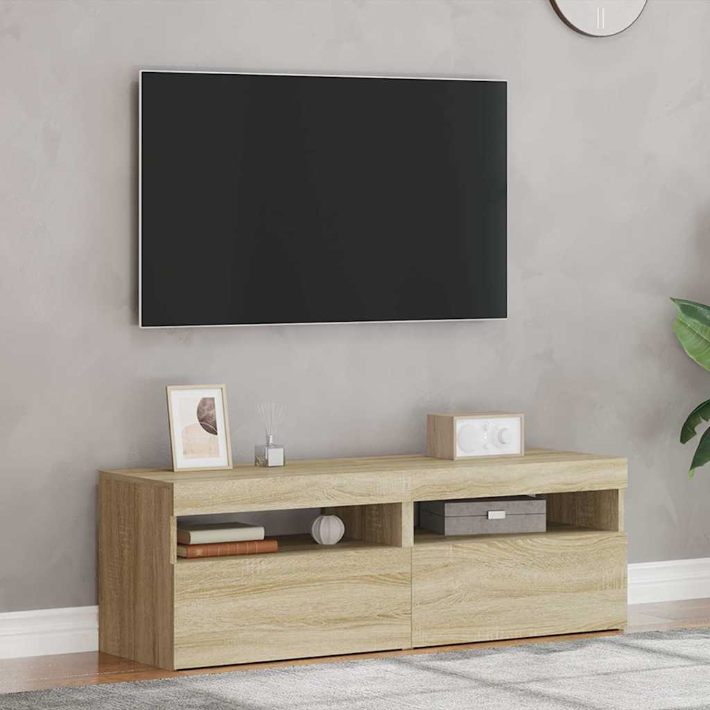 tv-borde med LED-lys 2 stk. 60x35x40 cm sonoma-eg