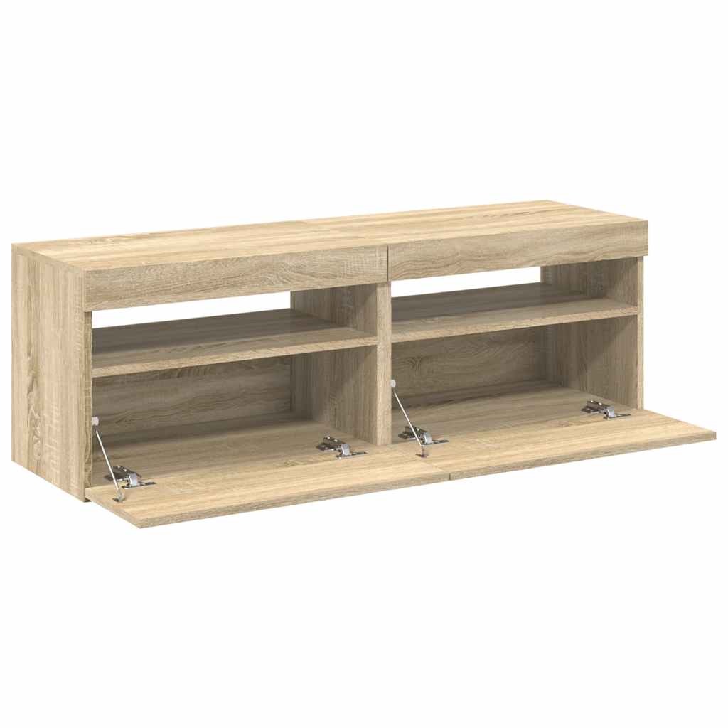 tv-borde med LED-lys 2 stk. 60x35x40 cm sonoma-eg