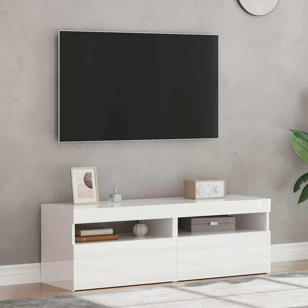 tv-borde med LED-lys 2 stk. 60x35x40 cm hvid højglans