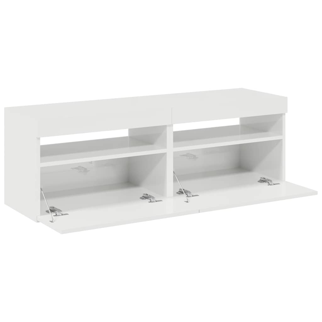 tv-borde med LED-lys 2 stk. 60x35x40 cm hvid højglans