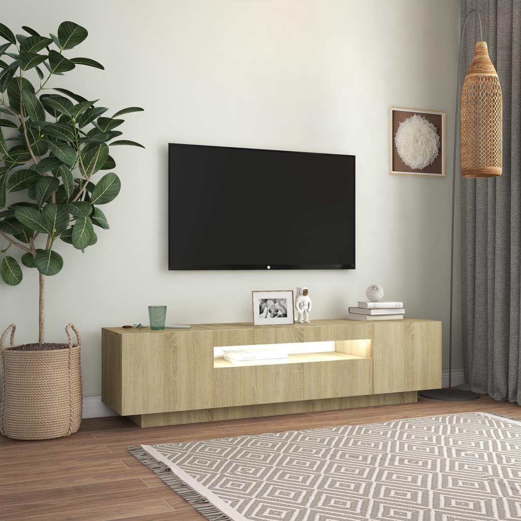 tv-bord med LED-lys 160x35x40 cm sonoma-eg