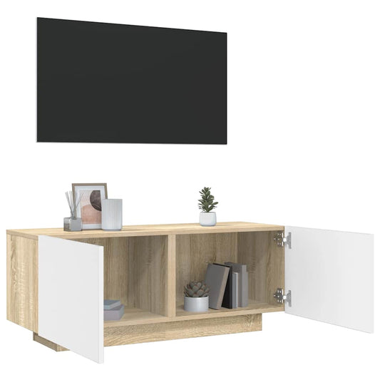 tv-bord 100x35x40 cm konstrueret træ hvid og sonoma eg