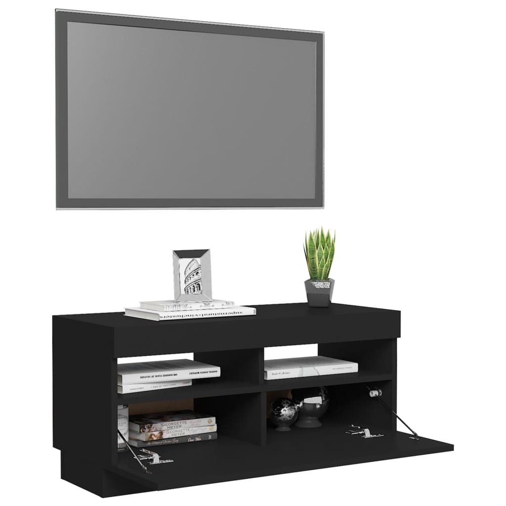 tv-bord med LED-lys 80x35x40 cm sort