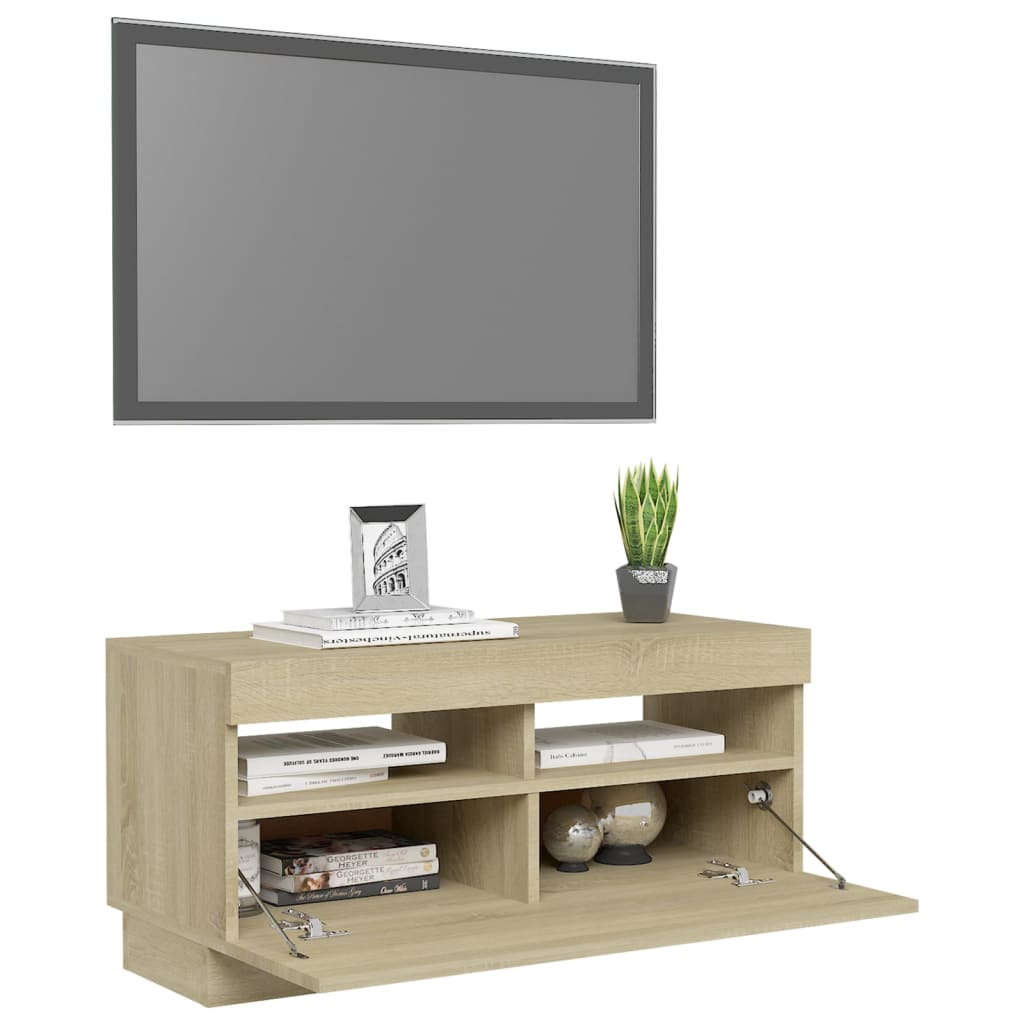 tv-bord med LED-lys 80x35x40 cm sonoma-eg