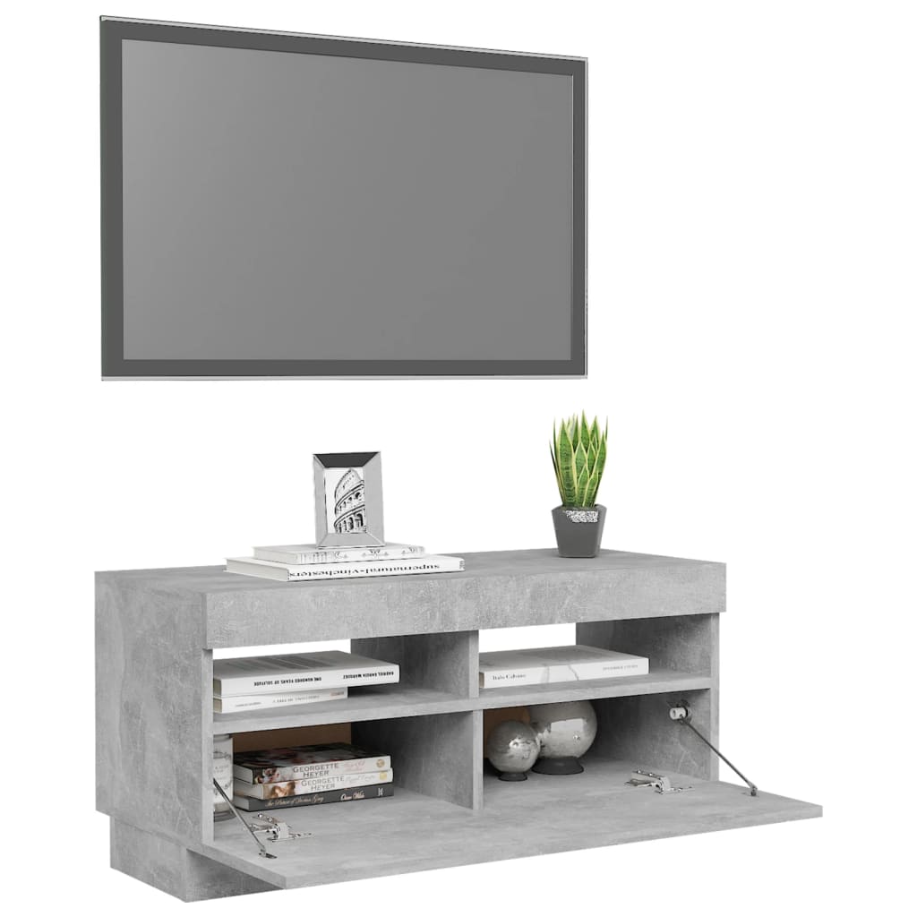 tv-bord med LED-lys 80x35x40 cm betongrå