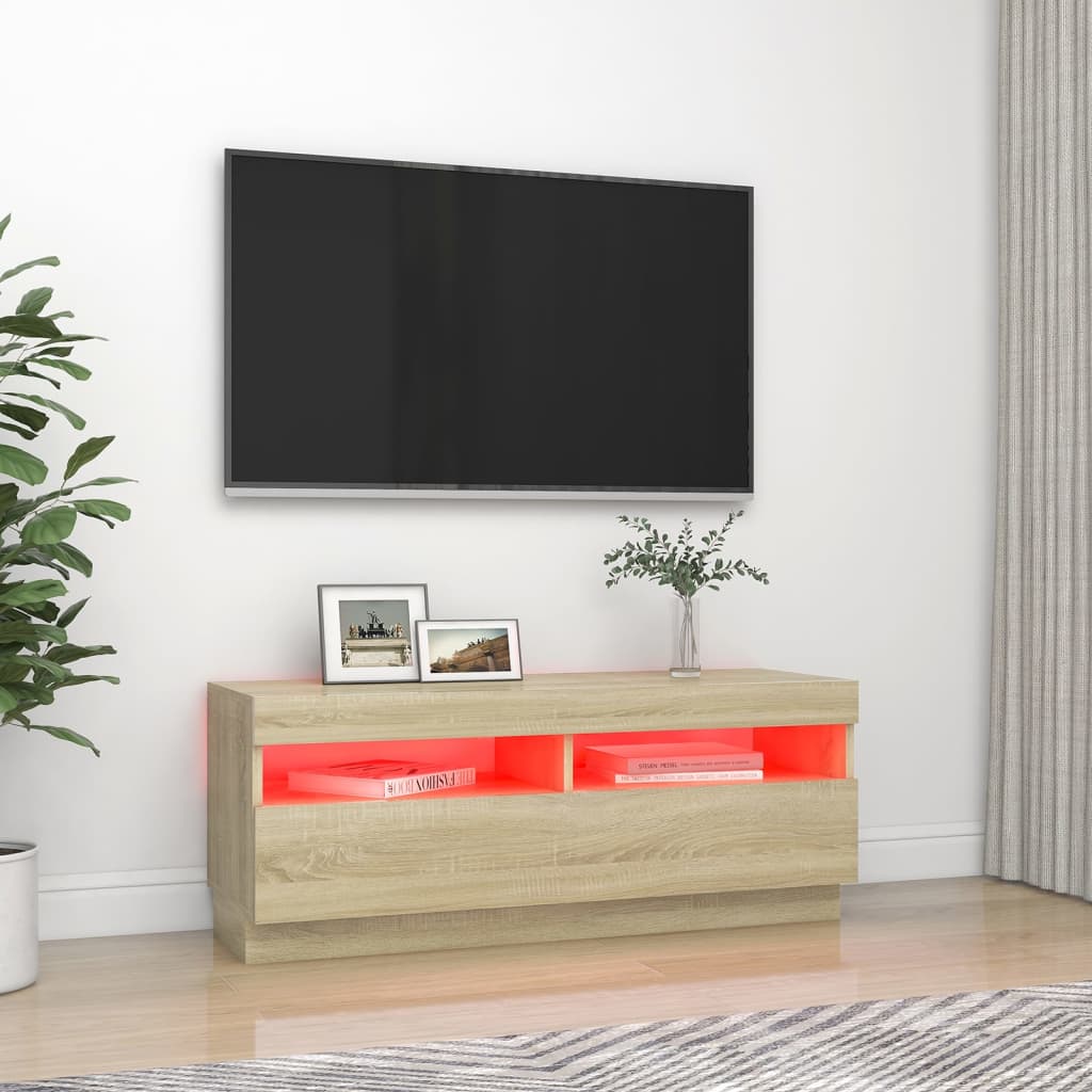 tv-bord med LED-lys 100x35x40 cm sonoma-eg