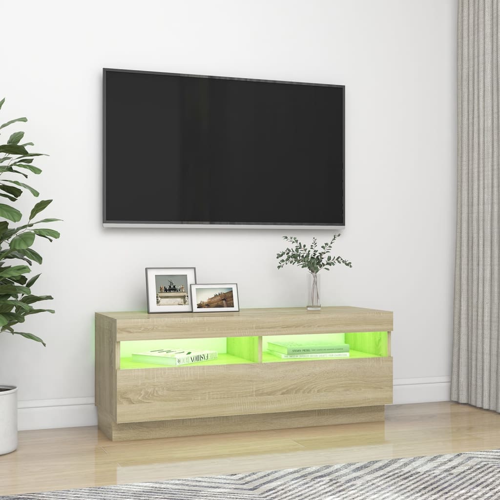 tv-bord med LED-lys 100x35x40 cm sonoma-eg