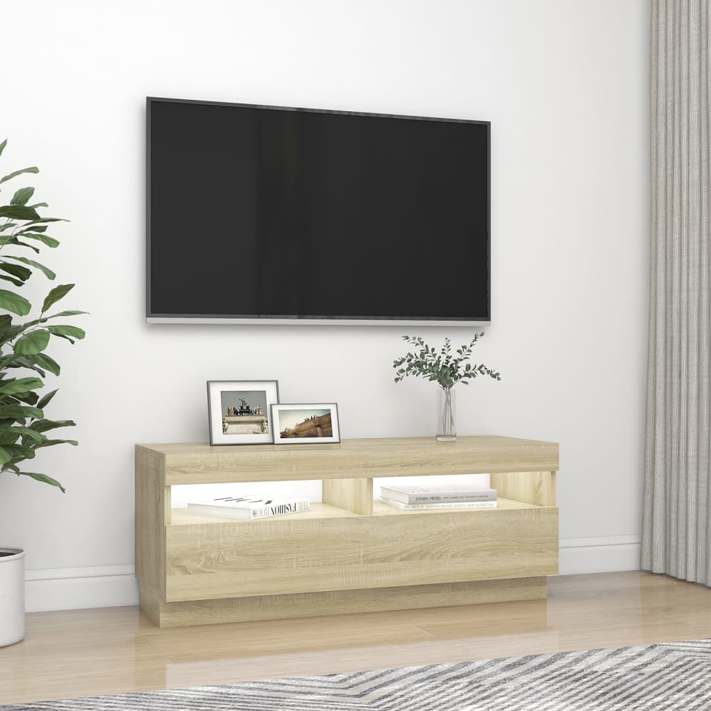 tv-bord med LED-lys 100x35x40 cm sonoma-eg