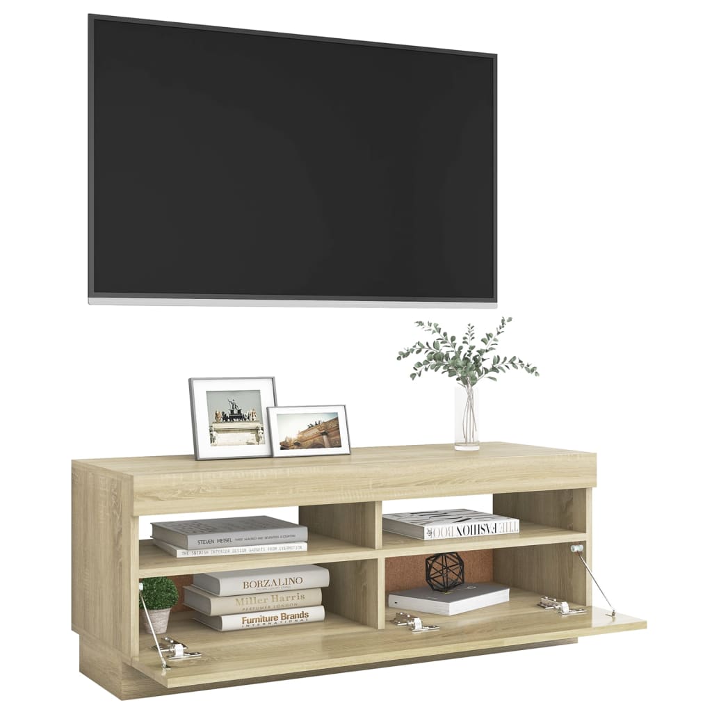 tv-bord med LED-lys 100x35x40 cm sonoma-eg