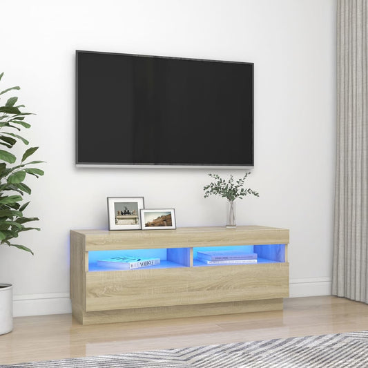 tv-bord med LED-lys 100x35x40 cm sonoma-eg