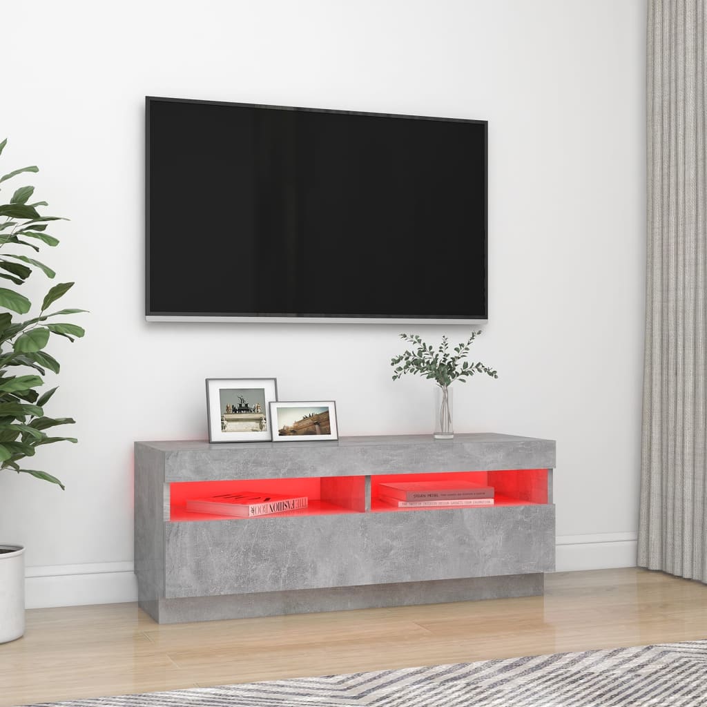 tv-bord med LED-lys 100x35x40 cm betongrå