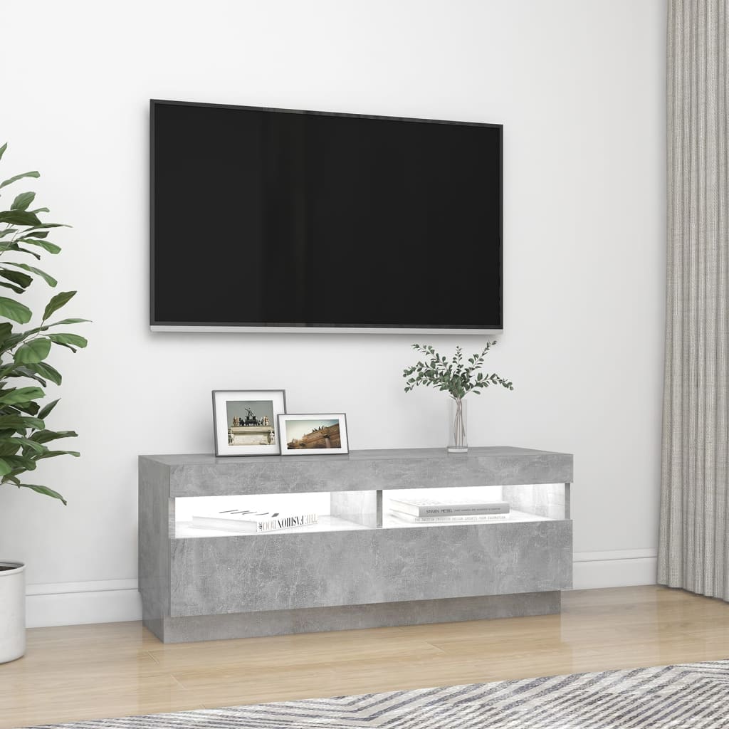 tv-bord med LED-lys 100x35x40 cm betongrå