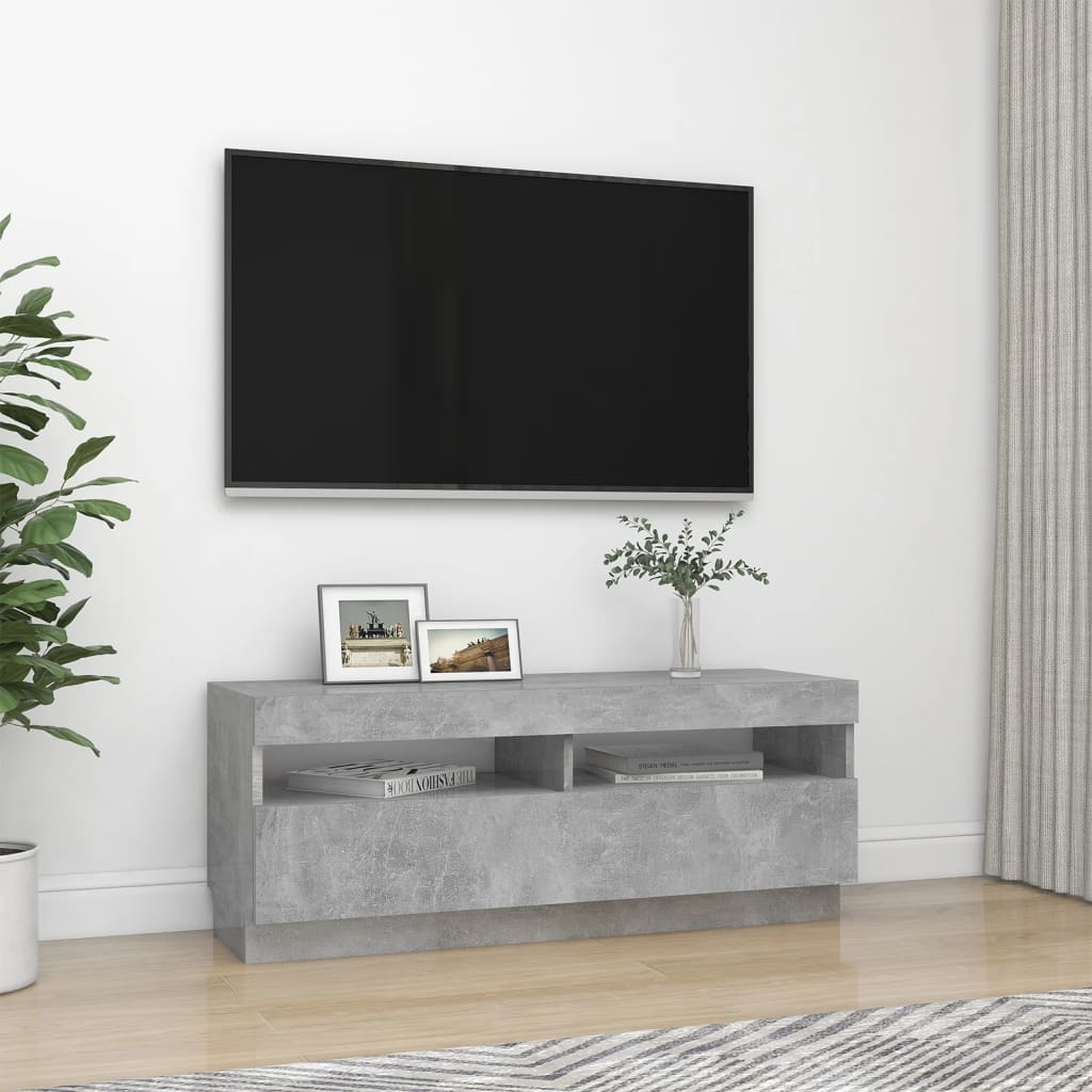 tv-bord med LED-lys 100x35x40 cm betongrå