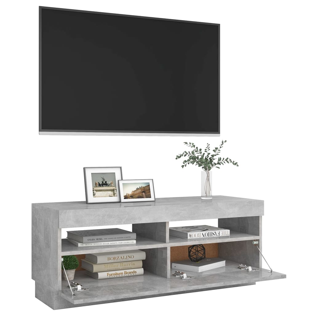 tv-bord med LED-lys 100x35x40 cm betongrå