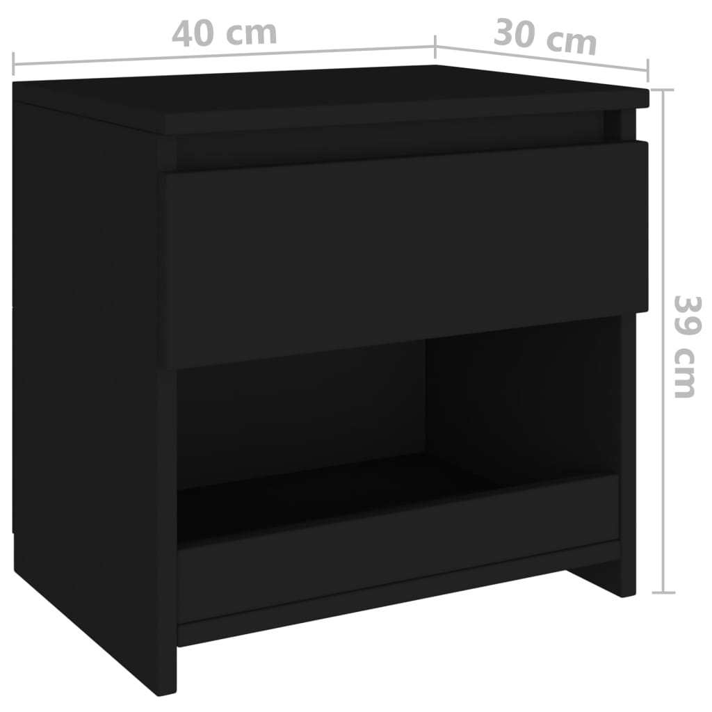 sengeborde 2 stk. 40x30x39 cm konstrueret træ sort