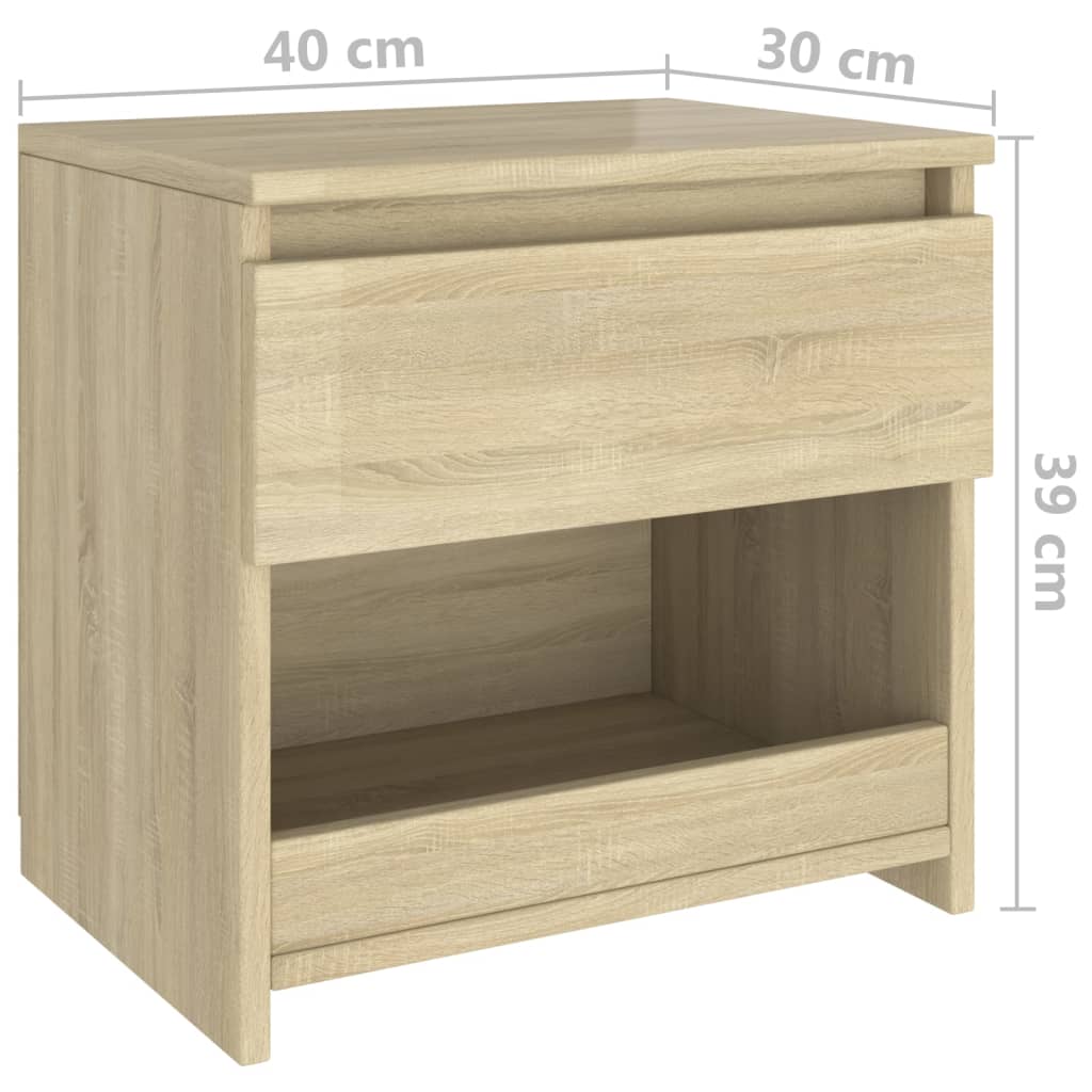 sengeborde 2 stk. 40x30x39 cm konstrueret træ sonoma-eg