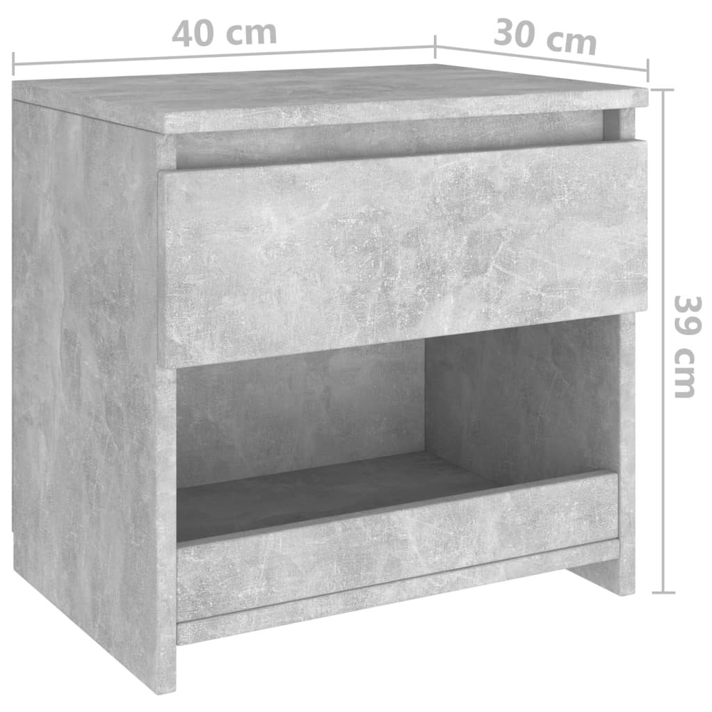 sengeborde 2 stk. 40x30x39 cm konstrueret træ betongrå