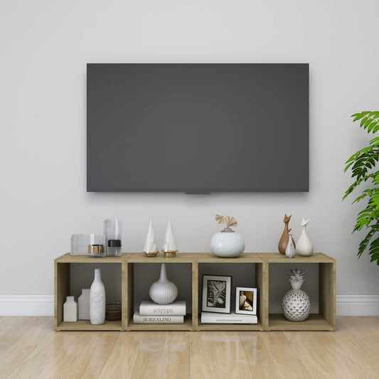 tv-borde 4 stk. 37x35x37 cm konstrueret træ hvid og sonoma-eg